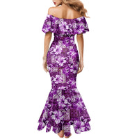 Hawaiian Quilt Pattern Mermaid Dress Hibiscus and Tribal Element Vintage Purple Vibe LT03 - Polynesian Pride