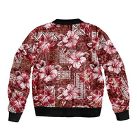 Hawaiian Quilt Pattern Bomber Jacket Hibiscus and Tribal Element Vintage Red Vibe LT03 - Polynesian Pride