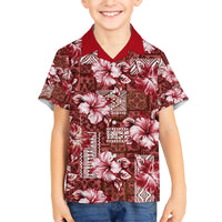 Hawaiian Quilt Pattern Family Matching Short Sleeve Bodycon Dress and Hawaiian Shirt Hibiscus and Tribal Element Vintage Red Vibe LT03 Son's Shirt Red - Polynesian Pride