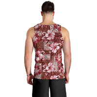 Hawaiian Quilt Pattern Men Tank Top Hibiscus and Tribal Element Vintage Red Vibe LT03 - Polynesian Pride