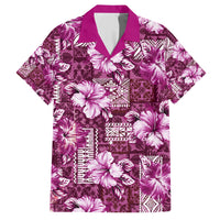 Hawaiian Quilt Pattern Family Matching Short Sleeve Bodycon Dress and Hawaiian Shirt Hibiscus and Tribal Element Vintage Pink Vibe LT03 Dad's Shirt - Short Sleeve Pink - Polynesian Pride