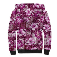 Hawaiian Quilt Pattern Sherpa Hoodie Hibiscus and Tribal Element Vintage Pink Vibe LT03 - Polynesian Pride