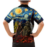 New Zealand and Australia ANZAC Day Family Matching Mermaid Dress and Hawaiian Shirt Kiwi Bird and Kangaroo Soldier Starry Night Style LT03 - Polynesian Pride