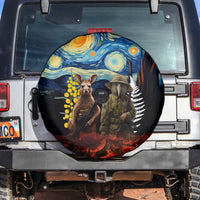New Zealand and Australia ANZAC Day Spare Tire Cover Kiwi Bird and Kangaroo Soldier Starry Night Style LT03 Black - Polynesian Pride