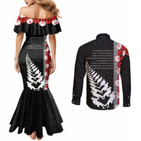 New Zealand ANZAC Day Couples Matching Mermaid Dress and Long Sleeve Button Shirt Soldier Silver Fern with Red Poppies Flower Maori Style LT03 - Polynesian Pride