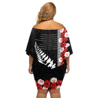New Zealand ANZAC Day Family Matching Off Shoulder Short Dress and Hawaiian Shirt Soldier Silver Fern with Red Poppies Flower Maori Style LT03 - Polynesian Pride