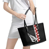 New Zealand ANZAC Day Leather Tote Bag Soldier Silver Fern with Red Poppies Flower Maori Style LT03 - Polynesian Pride