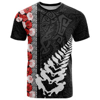 New Zealand ANZAC Day T Shirt Soldier Silver Fern with Red Poppies Flower Maori Style LT03 Black - Polynesian Pride