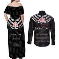 New Zealand ANZAC Day Couples Matching Off Shoulder Maxi Dress and Long Sleeve Button Shirt Lest We Forget Haka Dance Respect LT03 - Polynesian Pride