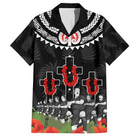 New Zealand ANZAC Day Family Matching Tank Maxi Dress and Hawaiian Shirt Lest We Forget Haka Dance Respect LT03 Dad's Shirt - Short Sleeve Black - Polynesian Pride