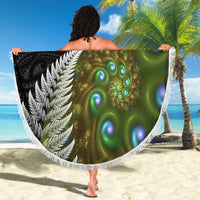 New Zealand Beach Blanket Koru Abstract Art and Silver Fern Maori Pattern