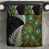 New Zealand Bedding Set Koru Abstract Art and Silver Fern Maori Pattern