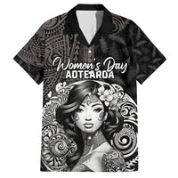 Custom New Zealand Women's Day Family Matching Summer Maxi Dress and Hawaiian Shirt Maori Tribal Girl and Silver Fern Pattern LT03 Dad's Shirt - Short Sleeve Black - Polynesian Pride