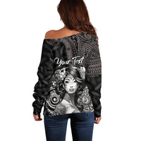 Custom New Zealand Women's Day Off Shoulder Sweater Maori Tribal Girl and Silver Fern Pattern LT03 - Polynesian Pride
