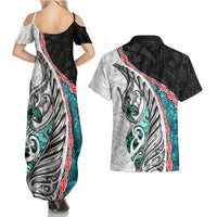 New Zealand Couples Matching Summer Maxi Dress and Hawaiian Shirt Manaia Fern and Koru Maori Pattern LT03 - Polynesian Pride