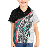 New Zealand Family Matching Off Shoulder Long Sleeve Dress and Hawaiian Shirt Manaia Fern and Koru Maori Pattern LT03 Son's Shirt Black - Polynesian Pride