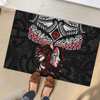 New Zealand Maori Girl Rubber Doormat Silver Fern and Koru Pattern