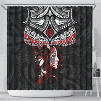 New Zealand Maori Girl Shower Curtain Silver Fern and Koru Pattern