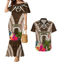 Vanuatu Selebretem 44th Indipendens Dei Couples Matching Mermaid Dress and Hawaiian Shirt Yumi Pig Tusk and Namele Fern LT03 Brown - Polynesian Pride
