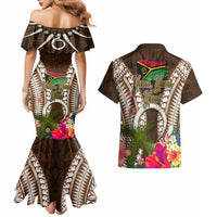 Vanuatu Selebretem 44th Indipendens Dei Couples Matching Mermaid Dress and Hawaiian Shirt Yumi Pig Tusk and Namele Fern LT03 - Polynesian Pride