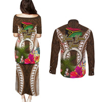 Vanuatu Selebretem 44th Indipendens Dei Couples Matching Puletasi and Long Sleeve Button Shirt Yumi Pig Tusk and Namele Fern LT03 - Polynesian Pride