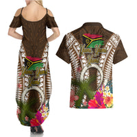 Vanuatu Selebretem 44th Indipendens Dei Couples Matching Summer Maxi Dress and Hawaiian Shirt Yumi Pig Tusk and Namele Fern LT03 - Polynesian Pride