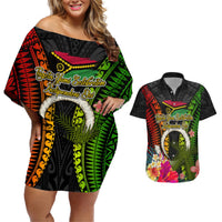 Vanuatu Independence Day Couples Matching Off Shoulder Short Dress and Hawaiian Shirt Tugeta Yumi Selebretem Indipendens Dei
