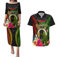 Vanuatu Independence Day Couples Matching Puletasi and Hawaiian Shirt Tugeta Yumi Selebretem Indipendens Dei LT03 Black - Polynesian Pride