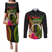 Vanuatu Independence Day Couples Matching Puletasi and Long Sleeve Button Shirt Tugeta Yumi Selebretem Indipendens Dei LT03 Black - Polynesian Pride