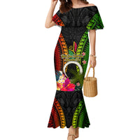 Vanuatu Independence Day Family Matching Mermaid Dress and Hawaiian Shirt Tugeta Yumi Selebretem Indipendens Dei LT03 Mom's Dress Black - Polynesian Pride