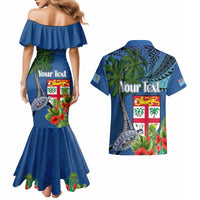 Personalised Fiji Independence Day Couples Matching Mermaid Dress and Hawaiian Shirt Fijian Coat of Arms Palm and Hibiscus Tapa Pattern LT03 - Polynesian Pride