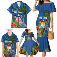 Personalised Fiji Independence Day Family Matching Mermaid Dress and Hawaiian Shirt Fijian Coat of Arms Palm and Hibiscus Tapa Pattern LT03 - Polynesian Pride