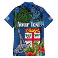 Personalised Fiji Independence Day Family Matching Off Shoulder Short Dress and Hawaiian Shirt Fijian Coat of Arms Palm and Hibiscus Tapa Pattern LT03 - Polynesian Pride