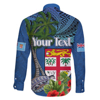 Personalised Fiji Independence Day Family Matching Off Shoulder Short Dress and Hawaiian Shirt Fijian Coat of Arms Palm and Hibiscus Tapa Pattern LT03 - Polynesian Pride