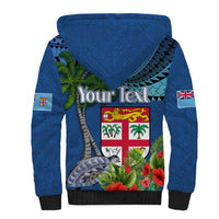 Personalised Fiji Independence Day Sherpa Hoodie Fijian Coat of Arms Palm and Hibiscus Tapa Pattern LT03 - Polynesian Pride