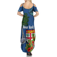 Personalised Fiji Independence Day Summer Maxi Dress Fijian Coat of Arms Palm and Hibiscus Tapa Pattern LT03 - Polynesian Pride
