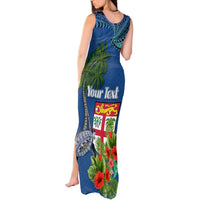 Personalised Fiji Independence Day Tank Maxi Dress Fijian Coat of Arms Palm and Hibiscus Tapa Pattern LT03 - Polynesian Pride