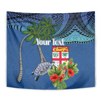 Personalised Fiji Independence Day Tapestry Fijian Coat of Arms Palm and Hibiscus Tapa Pattern
