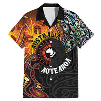 New Zealand and Australia Together Family Matching Mermaid Dress and Hawaiian Shirt Maori Tattoo Paua Shell mix Aboriginal Pattern LT03 Dad's Shirt - Short Sleeve Black - Polynesian Pride