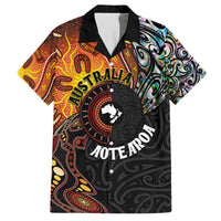New Zealand and Australia Together Family Matching Puletasi and Hawaiian Shirt Maori Tattoo Paua Shell mix Aboriginal Pattern LT03 Dad's Shirt - Short Sleeve Black - Polynesian Pride