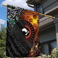 New Zealand and Australia Together Garden Flag Maori Tattoo Paua Shell mix Aboriginal Pattern