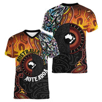 New Zealand and Australia Together Women V-Neck T-Shirt Maori Tattoo Paua Shell mix Aboriginal Pattern