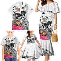 Fiji Iguana Family Matching Mermaid Dress and Hawaiian Shirt Tapa Tribal Tattoo and Hibiscus LT03 - Polynesian Pride