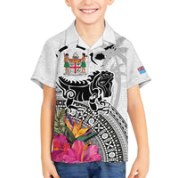 Fiji Iguana Family Matching Puletasi and Hawaiian Shirt Tapa Tribal Tattoo and Hibiscus LT03 Son's Shirt White - Polynesian Pride