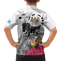 Fiji Iguana Family Matching Short Sleeve Bodycon Dress and Hawaiian Shirt Tapa Tribal Tattoo and Hibiscus LT03 - Polynesian Pride