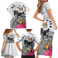 Fiji Iguana Family Matching Short Sleeve Bodycon Dress and Hawaiian Shirt Tapa Tribal Tattoo and Hibiscus LT03 - Polynesian Pride