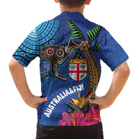 Fiji and Australia Together Family Matching Long Sleeve Bodycon Dress and Hawaiian Shirt Aboriginal Kangaroo and Tapa Tribal Hibiscus LT03 - Polynesian Pride