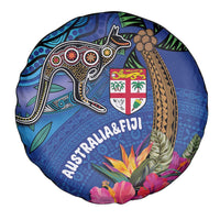 Fiji and Australia Together Spare Tire Cover Aboriginal Kangaroo and Tapa Tribal Hibiscus