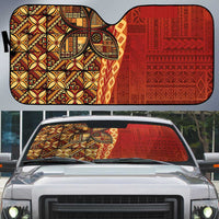 Samoan Pacific Tribal Flower Geometric Art Tattoos Auto Sun Shade Siapo Pattern Flame Sunset - Polynesian Pride
