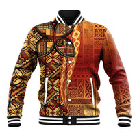 Samoan Pacific Tribal Flower Geometric Art Tattoos Baseball Jacket Siapo Pattern Flame Sunset - Polynesian Pride